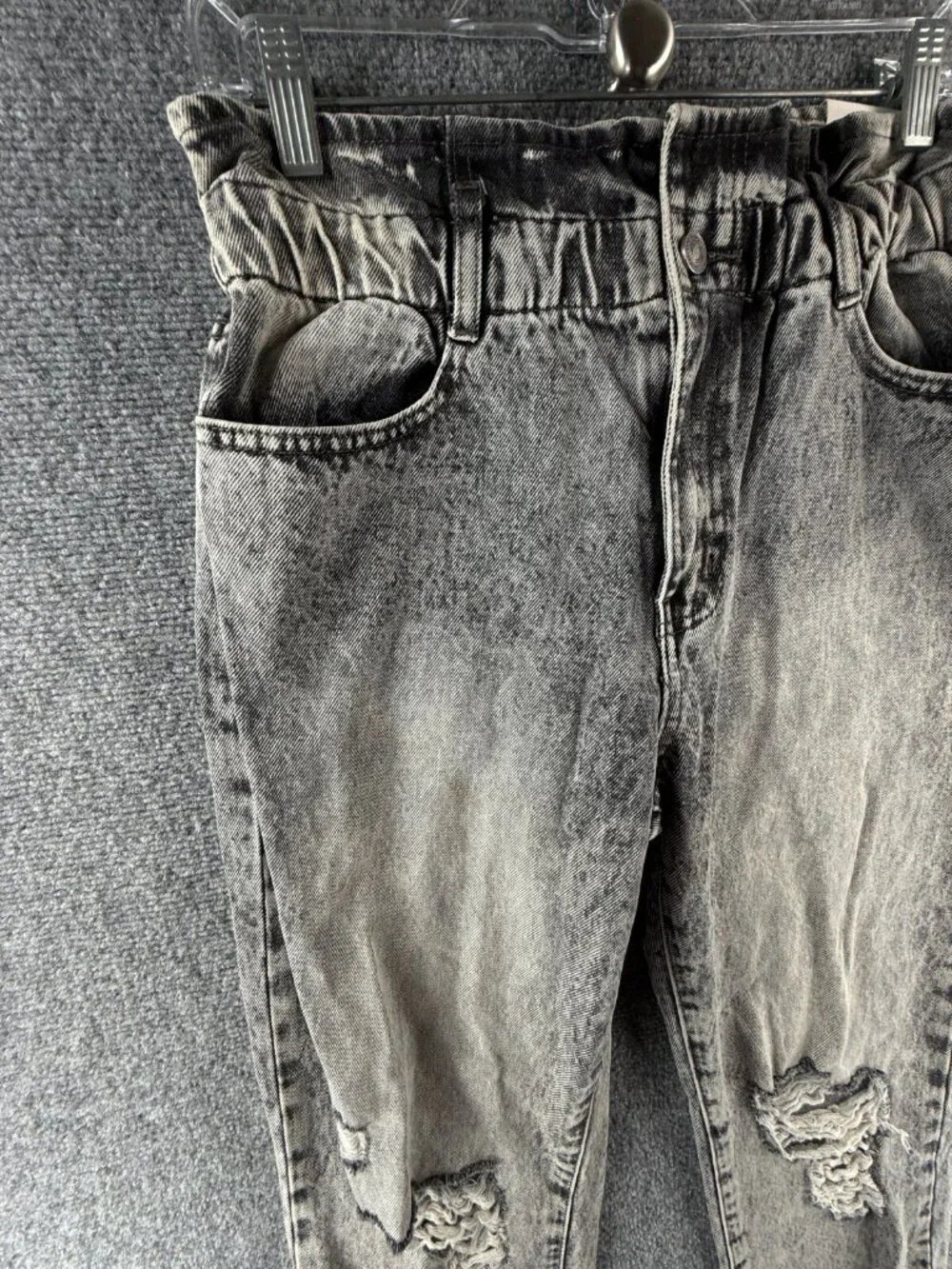NWD Kancan Jeans Women Gray High Rise Elastic Waist Ripped Stretch ACTL 27X28